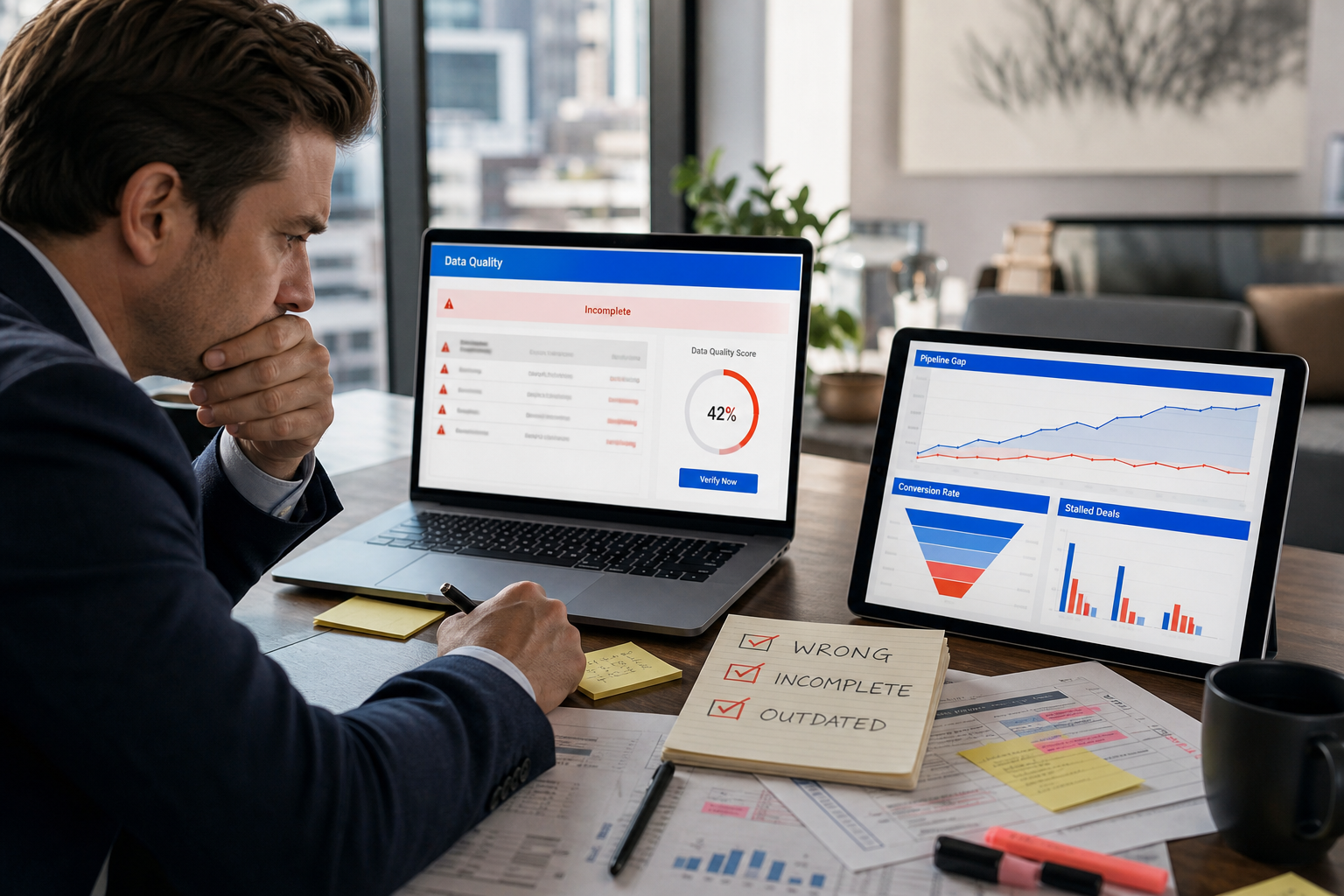 RevOps leader identifying buyer intelligence data quality issues and pipeline misalignment problems